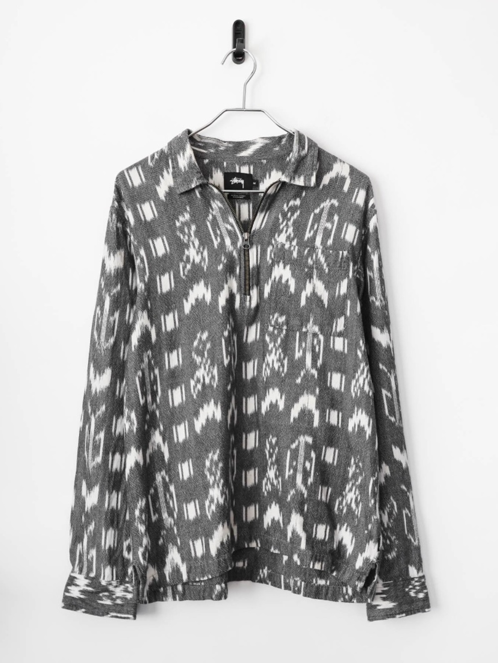 Amazing Stussy Textile Boho Zipper Collared Shirt